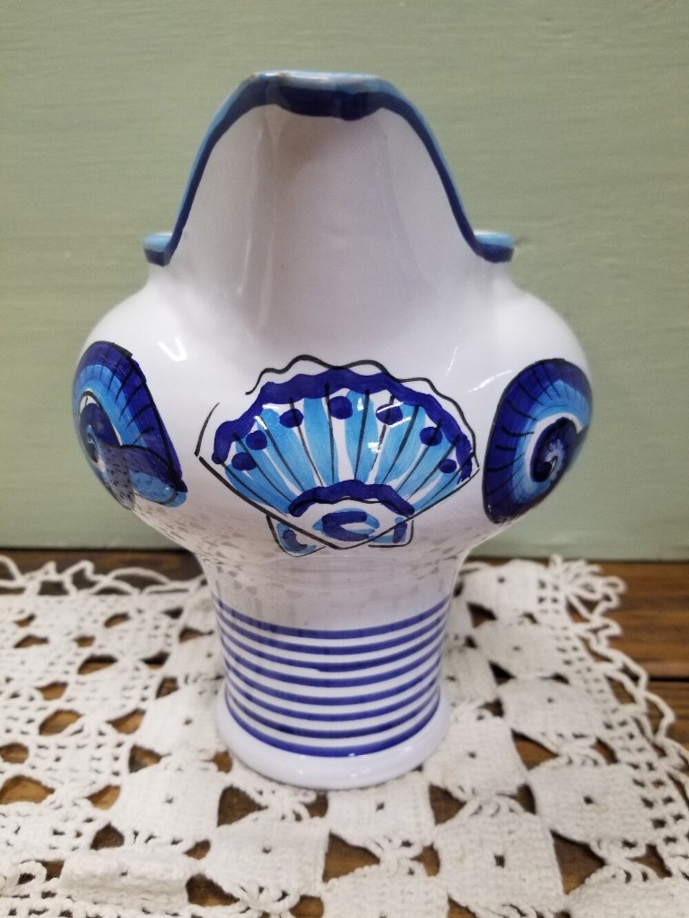 Starbucks Italy Hand Painted Pitcher Blue White with Seashells - Picture 3 of 7